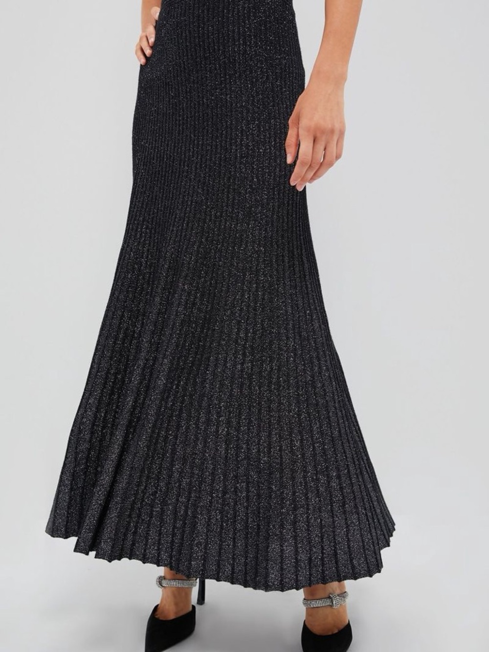 Tuckernuck Shimmering Black Pleated Maxi Skirt